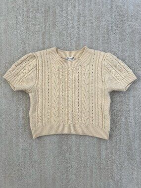 Intimately Free People Short and Sweet Cable Knit Short Sleeve Crop Sweater S